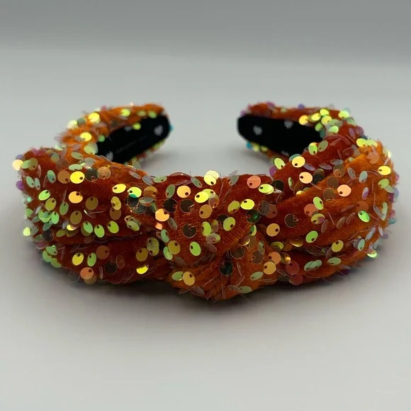 Lele Sadoughi Orange Sequin Knotted Headband - Picture 3 of 16